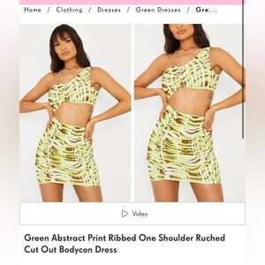 Pretty Little Thing Green Ribbed Ruched One Shoulder Dress NWT